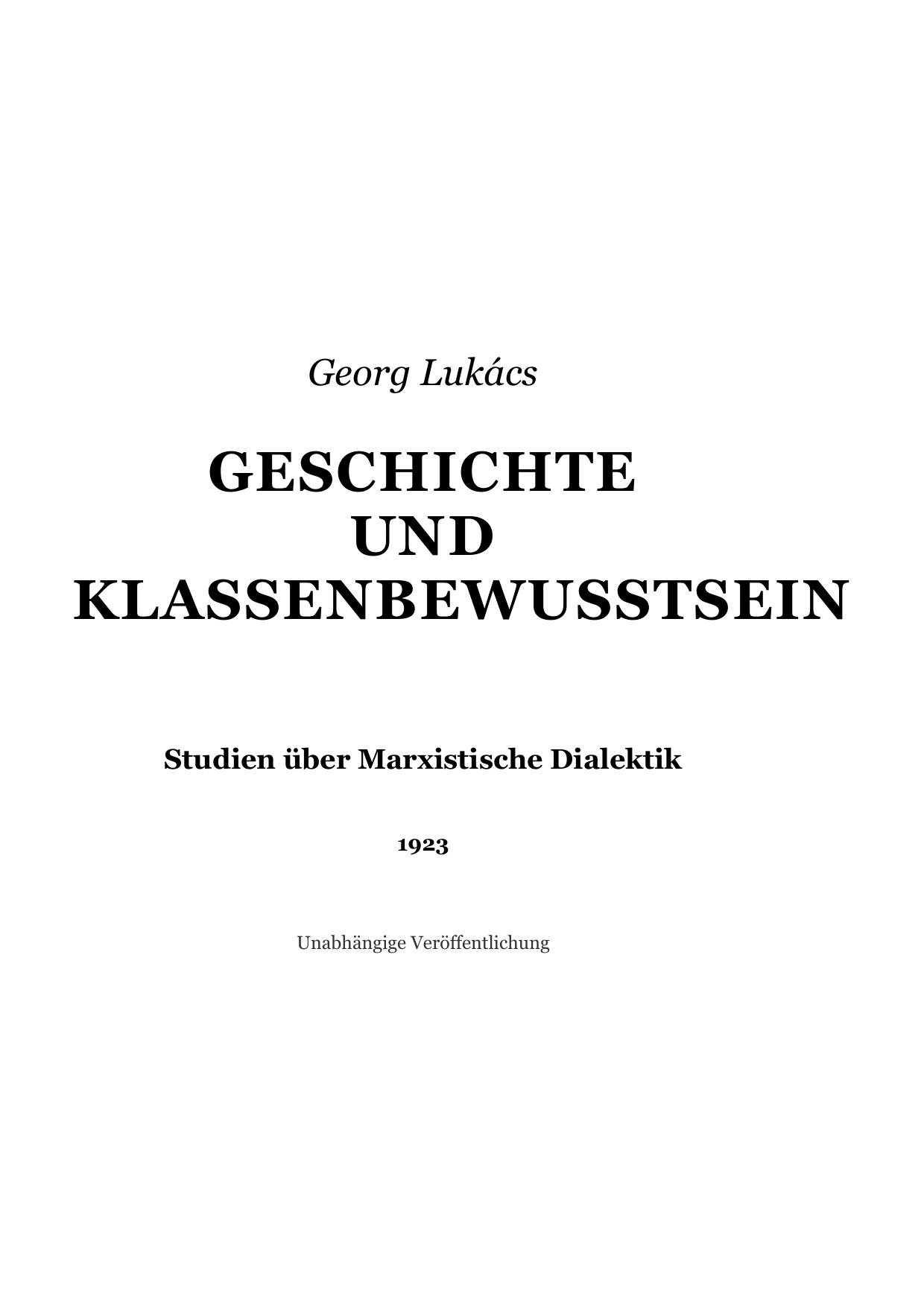 Geschichte und Klassenbewusstsein