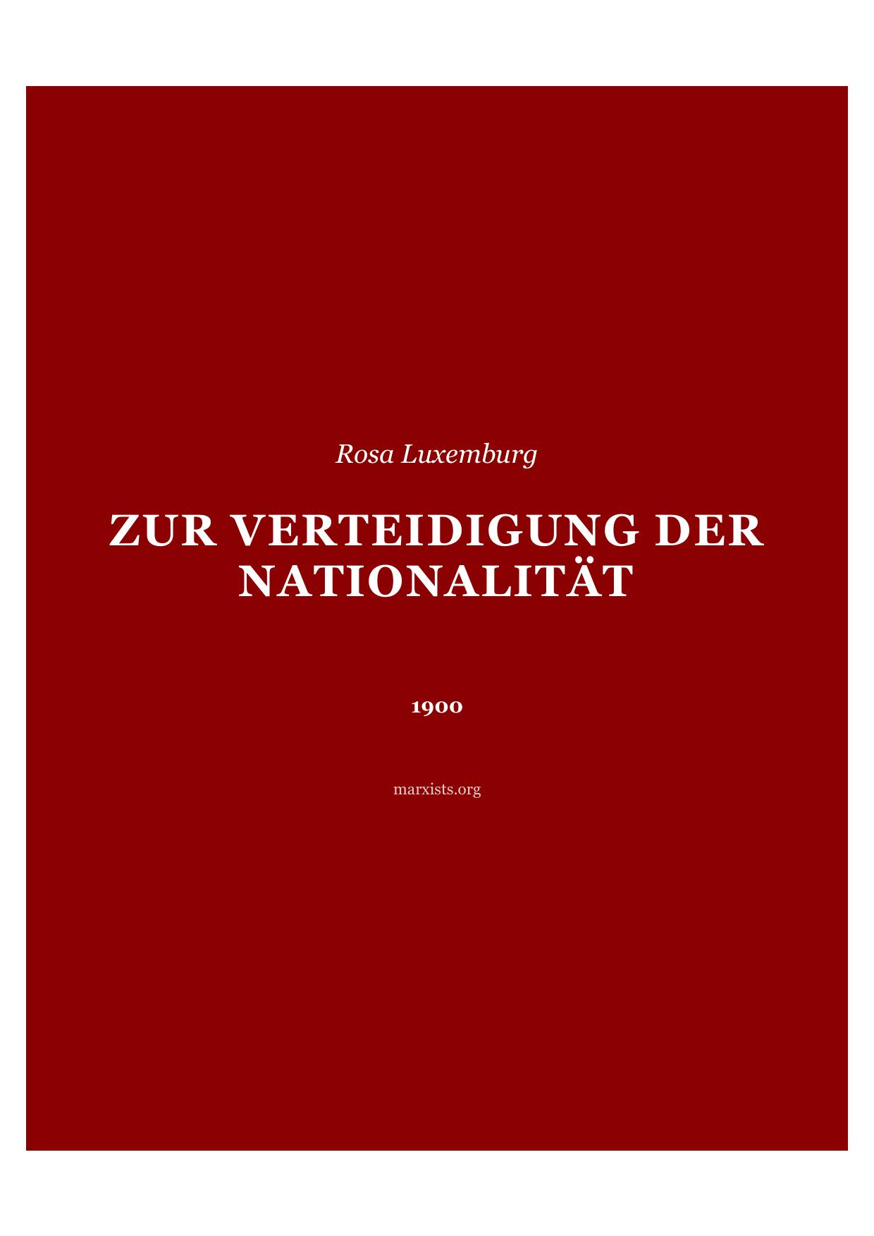 Zur Verteidigung der Nationalität